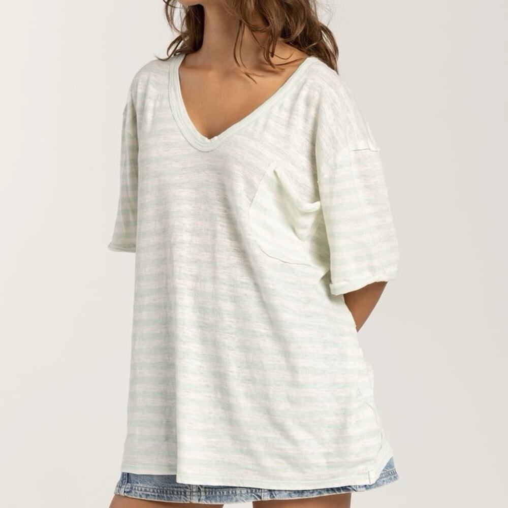 Free People Light Striped V-Neck Tee